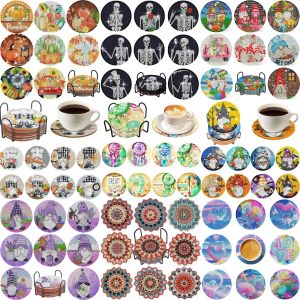 Stitch 8 Stücke DIY Diamanten Malerei Untersetzer Tier Blume Rutschfeste Anime Kunst Mosaik Tasse Kissen mit Rack Strass Gemälde Dekor