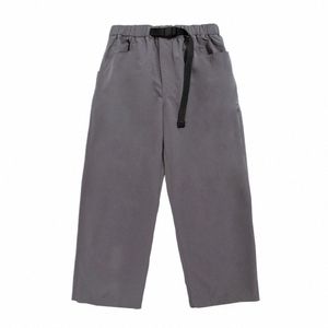 Calças casuais de cor sólida com cinto Mens Safari estilo solto calças de perna reta calças de cintura elástica homens u7UN #