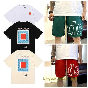 Designer camisetas Mens Shorts Mulheres Roupas Gráfico Tees Padrão Tops Verão Manga Curta Camiseta Hip Hop Carta Graffiti Imprimir Solto Rhude Calças Causais HVOQ