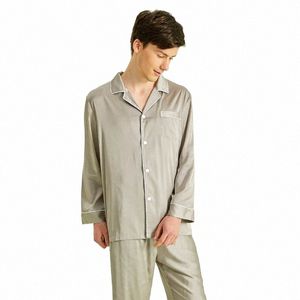 spring Autumn Men's Pajama Set Lg Sleeves Cardigans Pants Home Clothes Fi Lapel Nightwear Satin Loose Casual Sleepwear w9ge#