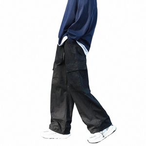 Vintage lastbyxor män fi streetwear fickor bred ben rak y2k casual byxor baggy dragstring overalls svart/grå c0ug#