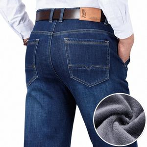 classic Style Winter Men's Warm Busin Jeans Fi Casual Denim Stretch Cott Thick Fleece Denim Pants Male Brand Trousers N9rZ#