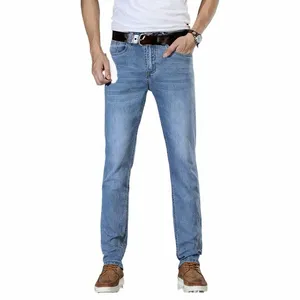 Primavera Outono Jeans Masculinos 100%Cott Slim Fit Elastic Marca Busin Calças Azul Estilo Clássico Denim Calças Masculinas Plus Size 40 O9dV #
