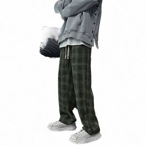 Pring och Autumn Men's Check Pattern Casual Ben Ben Pants Corduroy Overized Korean Street Streetwear Trousers 3XL G0JO#