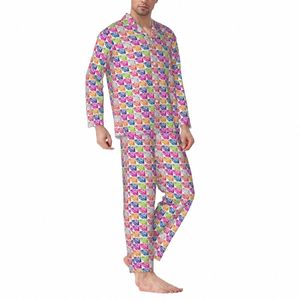 lábios Pop Art Pijama Define Primavera Colorido Boca Impressão Bonito Diário Pijamas Casal 2 Peça Casual Solto Oversize Design Home Suit U4b9 #