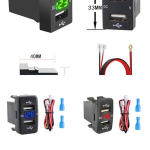 AKTUALIZACJA 12-24V ŁYSKA CAR DUAL USB Port Szybka ładowarka 33x23mm 40x22 mm Auto DIY Gniazdo Adapter Voltmeter Wyjazd elektryczny dla Toyota