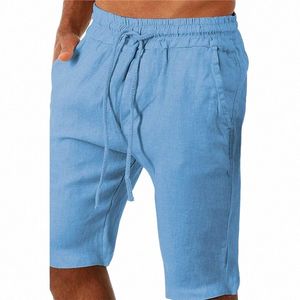 Pantaloncini di lino da uomo Cott Pantaloncini sportivi larghi da spiaggia Pantaloncini cargo da uomo estivi casual Pantaloncini da palestra tascabili Abbigliamento maschile V7K3 #