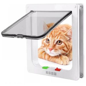 Cages Flap Door Cats with 4 Way Security Lock Flap Door for Small Dogs Cats Kitten Plastic Small Pet Gate Door Kit Home Cat Flap Doors