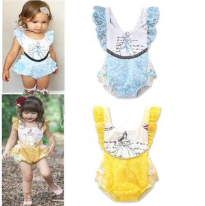 Baby-Spitzenspielanzug Kleinkind-Prinzessin bedruckte Overalls 2018 neue Sommerkinder Rüschen-Kletterkleidung C36379031370