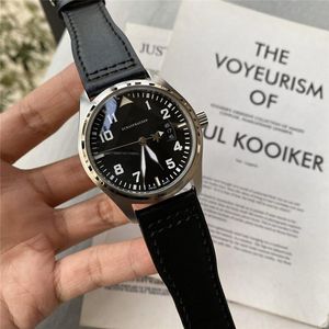 zegarki Wysokiej jakości męskie luksusowy zegarek mechaniczny 42 mm skórzany pasek czarny twarz igła Wodoodporna top zegarek