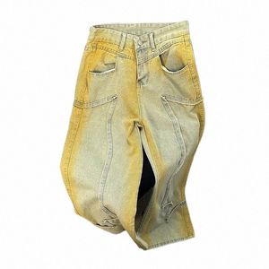 Американские Ретро Wed Distred Jeans Fi Мужские High Street Хип-хоп Повседневные свободные широкие брюки Мужские брюки Мужская одежда g7Fk #