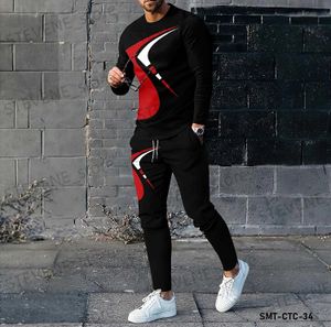 Men's Tracksuits New Fashion Sports Mens Long Sleve T-shirt Set Trousers 2 pieces 3D printed jogging casual T-shirt for mens clothing T240326