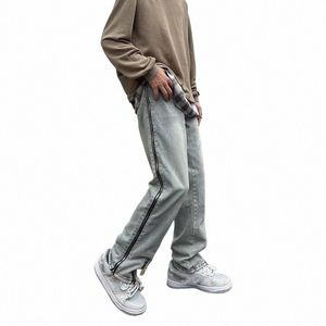 2023 NOWOŚĆ FI Side Zipper Hip Hop Men Estant Dżinsy Pants Streetwear Wed Retro proste kobiety dżinsowe spodnie ropa hombre 00ir##