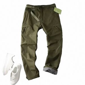 Autumn Winter Korean vintage byxor män Sport Zipper Casual Fleece Cargo Pants Solid Workwear Pants Pockets Outdoor Clothes M5OS#