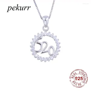 Anhänger Pekurr 925 Sterling Silber CZ Round Hoop 520 Halskette für Frauen I Love U Bedeutung Kreis Zahl Feine Schmuck Geschenke