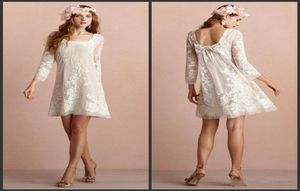 2019 NEUER MINI Kurzer Hochzeitskleider Quadratausschnitt Langschwache Rückenfreie Hochzeitskleid applizierte Lace Beach Brautkleider 5527967373