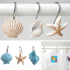 Accessori 12 pezzi ganci per tende da doccia decorativi in resina conchiglie stelle marine binari per appendiabiti Home Hotel bagno decorazioni per conchiglie da spiaggia organizer per ganci