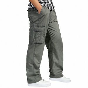 Summer Męski Mężczyzn Elastyczne spodni odzieży plus wielkości 6xl cargo spodni mężczyźni Wiele kieszeni luźne spodnie robocze mężczyźni proste spodnie v1wl#
