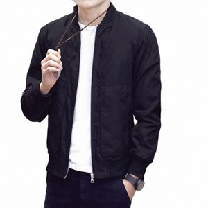 autumn Bomber Jacket Men's Casual Zipper Jacket Coat Black Thin Slim Fit Stand Collar Lg Sleeve Slim Outwear Clothing Tops x1Lw#