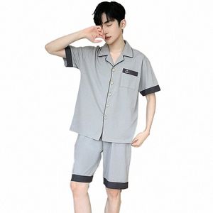 Wielki rozmiar M-4xl Mężczyźni Pękamowie Set Summer Summer Short Sleeve Mężczyzna Pijamas v6ay#