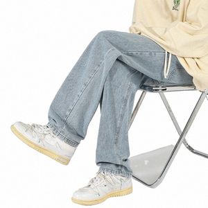 wed Men Jeans Casual Basic Solid Color Straight Wide Leg Denim Jean Pants Baggy Hip Hop Male Trousers High Street Y6C9#