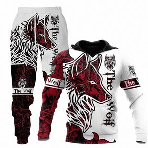 Wolf 3D Baskılı Hoodie Pantolon Elişesi Erkek Sonbahar ve Kış Sırık Sweirt kazak Erkekler Takip Seti Fi Erkek Giyim Takım N1JS#