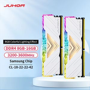 Juhor Memoria RAM RGB DDR4 8GBX2 16GBX2 3200 MHz 3600MHz Zestaw podwójny kanał Oszałamiający komputer 240314