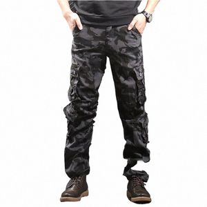 Camuflagem dos homens calças de carga baggy masculino exército militar tático comprimento total casual lg calças soltas calças retas plus size 44 e5T7 #