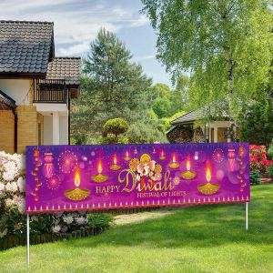 Tillbehör Happy Diwali Banner Festival of Lights Deepavali Polyester Banners With Grommets Party Supplies Yard Sign Garden Outdoor Decor