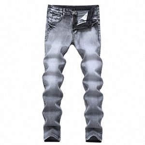 Męskie szare dżinsy szczupłe proste spodnie LG Dżinsowe wszechstronne spusty zużycia swobodnego zużycia cztery morza dużego rozmiaru 40 42 m3nq#