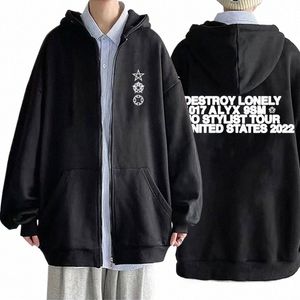 rapper Destroy Lely Alyx Zipper Hoodie Men's Fi Hoodies Men Hip Hop Style Zip Up Jacket Male Vintage Hooded Sweatshirt X4Nm#