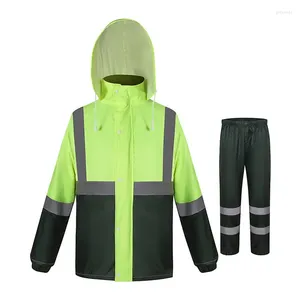 Regnrockar utomhusarbetare Raincoat Suit Double Layered Poncho Garden Cleaning Waterproof and Reflective Split Rain Jacket Pants Set