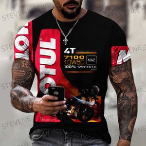 Erkek Tişörtler Yaz Yarışı Tişört Tişört Motor Yağ Yuvarlak Boyun Moda Strtwear Sıradan Kısa Slve Üst ts büyük boy retro erkek giyim T240325