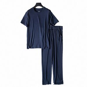 Мужские весенне-летние новые модальные пижамы, состоящие из двух частей, брюки с короткими рукавами, тонкие большие размеры, свободная спортивная домашняя одежда, костюм, одежда для сна y2si #