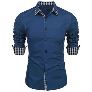 Men's Casual Shirts Spring And Fall 2024 Double Lapel Breasted Button Slim Top Fashion Patchwork Solid Color High Street Shir