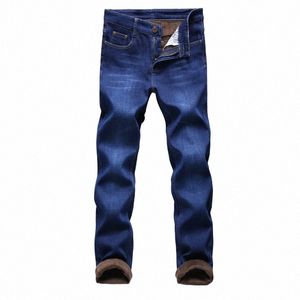 2023 New winter Warm Fleece Men's Jeans thick Stretch Denim Jean Straight Brand high quality Cott Pants men Large size 28-40 Y7EG#