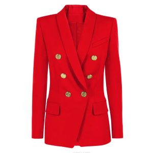 5 Colors Hot Top Quality Classical Blazers Women's Double-Breasted Blazer Slim Jacket Metal Buttons Retro Shawl Collar Coat Outwear