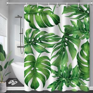 Шторы тропические зеленые листья растения листовые зажигание для душа ванная комната ванная комната Decor Duschvorhang Водонепроницаемые шторы с крючками