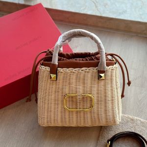 Mulher palha sacos de ombro natural ráfia e couro real moda bolsas e bolsas designer balde hobos praia totes viagem compras grande capacidade rattan sacos