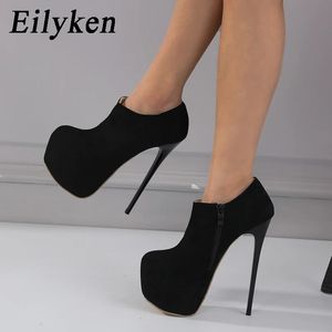 Eilyken marca designer stripper fetiche bombas de salto alto sapatos sexy plataforma sólida dedo do pé redondo sandálias com zíper 240320