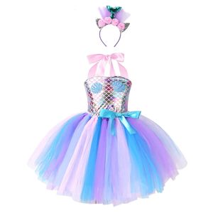 Kids Girls Halloween Cosplay Costume Toddlers Mermaid Princess Tutu Dress Prom Carnival Theme Party Up Rollplay Clothes 240318