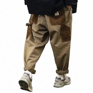 TDFR Patchwork Cargo Pants Men Corduroy Ctrast Stitch byxor Mens Streetwear Loose Casual Pants 51HK#