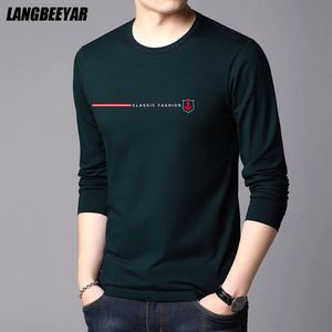 Marchio di moda di alta qualità 95% cotone 5% maglietta spandex per uomini o collo leggera in forma lunga top a maniche lunghe abiti da uomo casual 240311