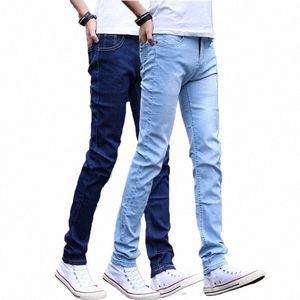 Jeans slim da uomo coreano Fi Summer Loose Little Foot Youth Leisure Pantaloni elastici in denim per il tempo libero P4Gk #