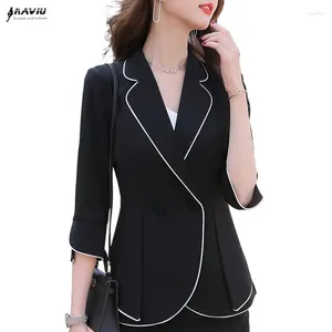 Ternos femininos NAVIU Slim Blazer para mulheres 2024 primavera verão escritório senhoras meia manga dupla breasted jaqueta feminina casaco tops preto branco