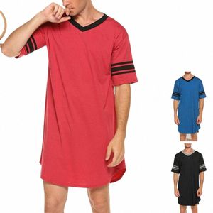 men Summer Top Color Matching Men Loungewear Lg Style Short Sleeve V Neck Home Clothes Striped Print Slee Clothes For Men U4Vq#