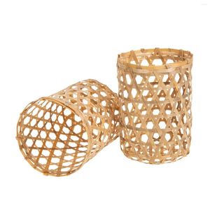 Mugs 2 Pcs Bamboo Cup Sleeves Clear Glass Vases Drinking Covers Accessory Decorations Creative Protectors Weaving Protective