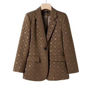 Female Elegant Womens Brown Character Single Blazer Spring Autumn Business Jacket Office Lady Coat Top S4XL 240318