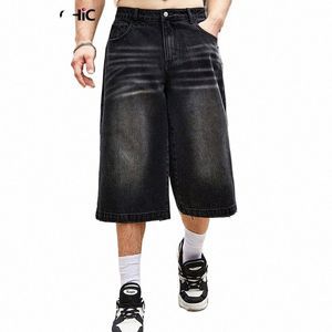 Reddachic Street Men Cat Whisker Wed Denim Shorts Y2K Vintage Baggy Jorts Croped Jeans Overdimensionerade skater Casual Wide Pants V654#