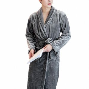 couple Bathrobe Coral Fleece Open Stitch Solid Color Thicken Tight Waist Bathing Belt Unisex Pockets Winter Bathrobe for Bedroom 00AF#